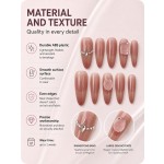 Nude‑Pink Gradient Long Almond Press‑On Nails, Luxury False Nails with Chain Rhinestones & Large Gems